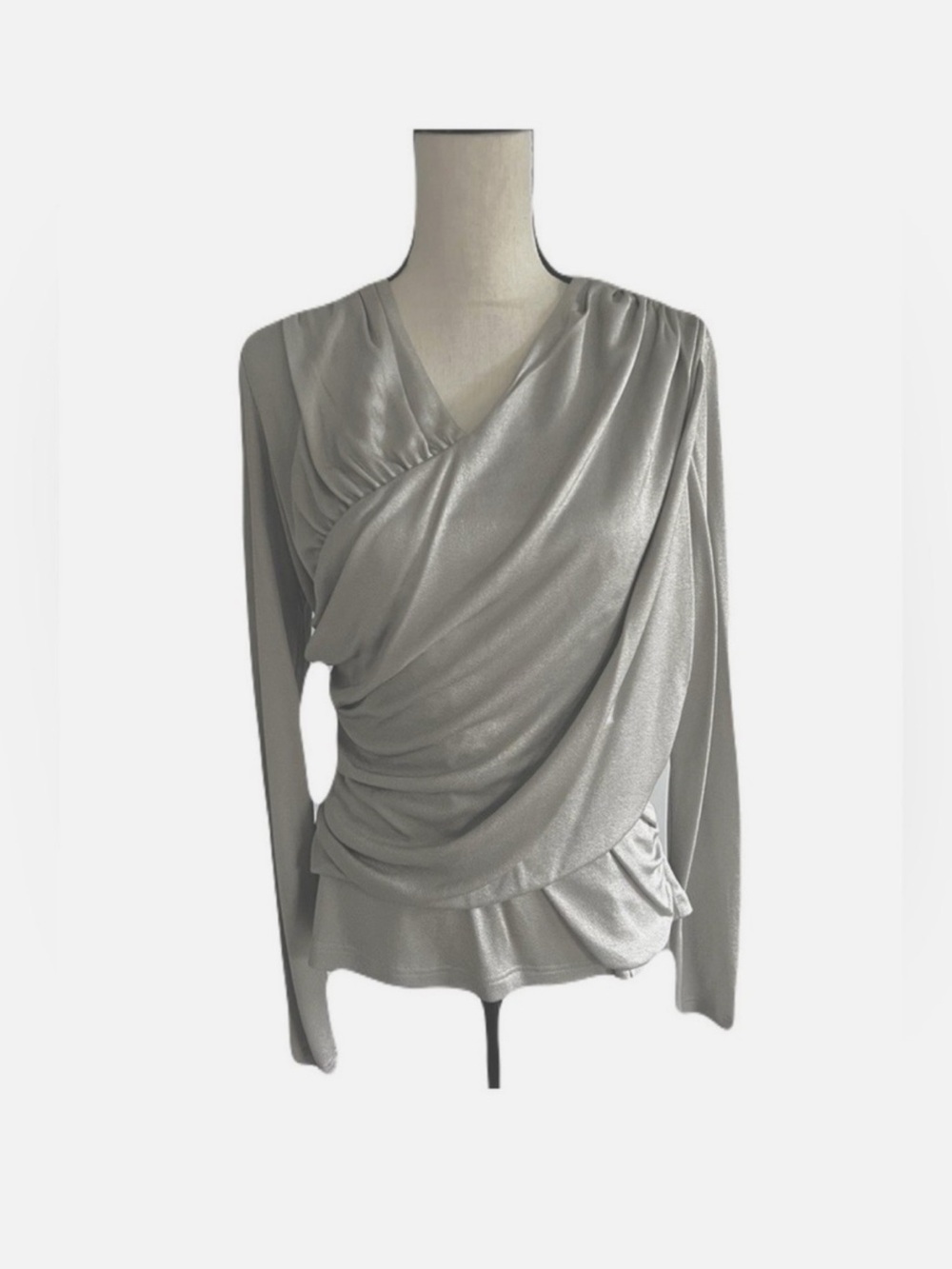 The Fold London Silver Draped V-Neck Long Sleeve Blouse